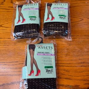 Assets by Sara Blakely Shaping Tights Lot‎ of 3 Textured Wish Bone Black Size 3